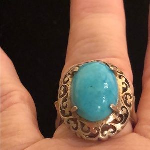🟡 STERLING/TURQUOISE COLOR RING sz 8
